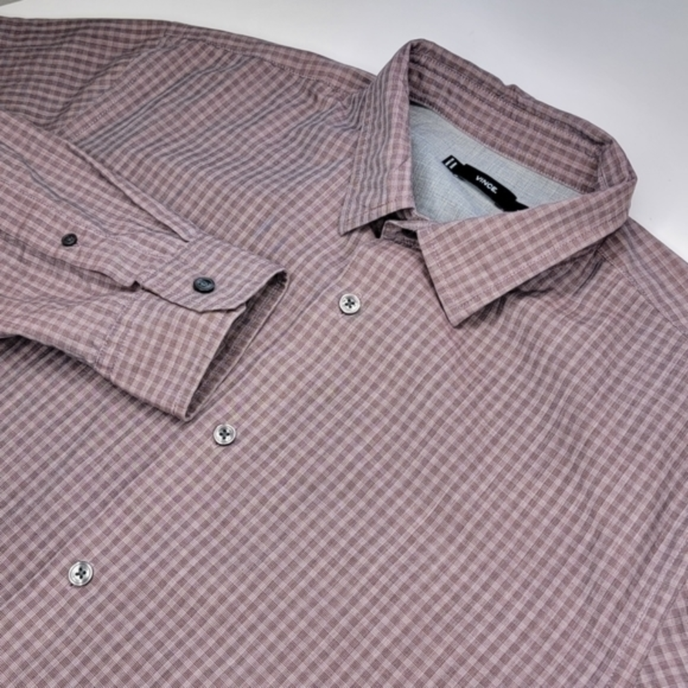 Vince Large‎ Purple Checkered Long Sleeve Button Down Men's Cotton Shirt